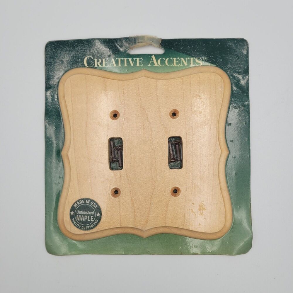 Creative Accents 2 Toggle Light Switch Wallplate Unfinished Maple New/Sealed VTG